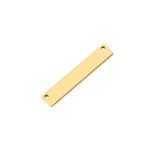 Polished stainless steel two-hole bar pendant with mirror gold finish for jewelry DIY