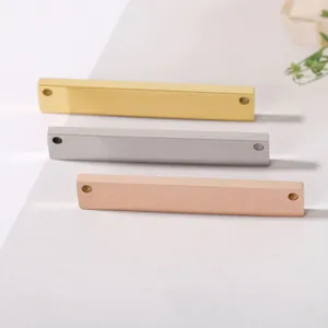 Polished stainless steel rectangular bar pendants with two holes in three colors.