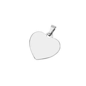 Gepolijst roestvrij staal hart hanger voor DIY graveren, zilveren ketting accessoire.