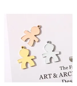 Close-up of mirror polished stainless steel boy charms for DIY jewelry making