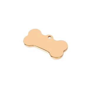 Mirror-polished bone-shaped stainless steel dog tag in rose gold finish for DIY engraving