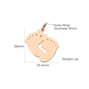 Stainless steel baby footprint pendant in rose gold finish for DIY jewelry