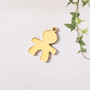 Mirror polished golden stainless steel cartoon boy charm pendant for DIY necklace