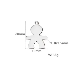 Stainless steel boy charm pendant with mirror polished finish, measures 20mm by 15mm