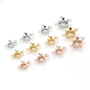Connettore con Castone per Strass Rotondo in Acciaio Inossidabile Solo Base DIY per Creazione Gioielli Bracciali Collane