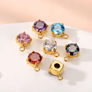 Colgantes redondos de circón de colores con engaste de acero inoxidable dorado para bisutería