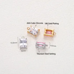 Ciondolo rettangolare in zirconia AAA con base in acciaio inossidabile placcato oro 18K