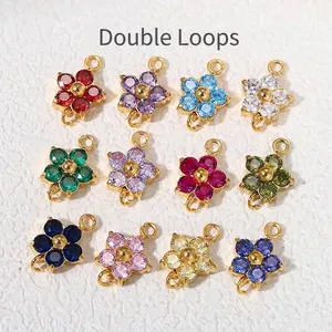 Connettori per Ciondolo a Doppio Anello in Acciaio Inossidabile a Forma di Fiore di Prugno con Zirconia Pietra Portafortuna per Creazione di Gioielli DIY