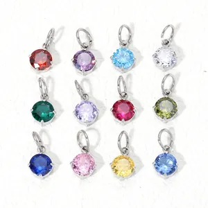 Colgantes redondos multicolores de 6mm de acero inoxidable y circonita 3A para DIY
