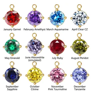 Set de 12 dijes redondos de piedra de nacimiento de 7 mm en acero inoxidable dorado