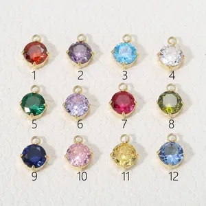 Set de 12 dijes coloridos de circonita 3A redonda de 6mm con acabado dorado para joyas