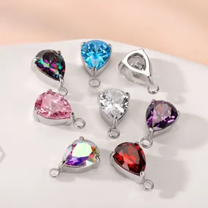 Set de colgantes de circonita en forma de pera con engastes de acero para creación de joyería