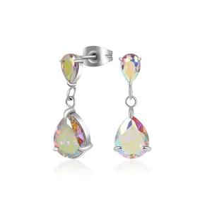 Eleganti orecchini a goccia in acciaio titanio con zircone AAA iridescente e farfalla