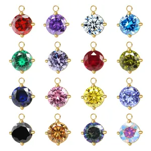 Set de 16 colgantes de piedra de nacimiento de circón redondo de 7mm con aros dorados