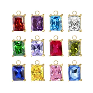 Ciondolo Rettangolare in Zirconia Pietra Portafortuna in Acciaio Inossidabile 3A Zirconia Ciondoli per Collana Fai-da-te Orecchini