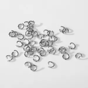 Macro view of high-quality 304 stainless steel open and closed jump rings.