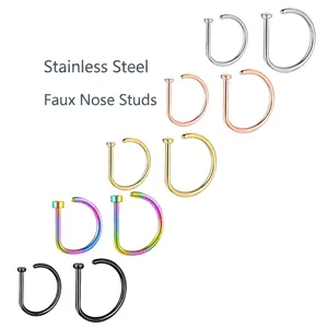 Titanium Stainless Steel D-Shaped Fake Nose Ring Studs For Men Women Punk Body Piercing Jewelry Electroplated Nose Jewelry