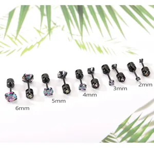 Lot de boucles d'oreilles en zircone cubique irisée 2-6 mm en acier titane noir mat.