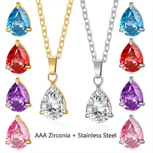Collana con Ciondolo in Zirconia a Goccia in Acciaio Inossidabile Minimalista per Donna Gioielli in Catena a Clavicola con Zirconi AAA a Forma di Pera