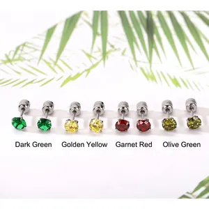 Pendientes de circonita de cuatro garras en varios colores para piercing de cartílago