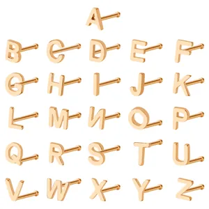 Set van 26 gouden roestvrijstalen neuspiercings met alfabet A-Z beginletters