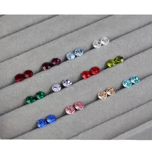 Set of 12 colors birthstone stud earrings made of hypoallergenic stainless steel