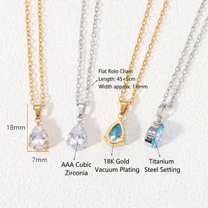 Collana con ciondolo a goccia in zirconia AAA e catena a croce in acciaio inossidabile