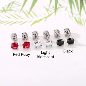 Juego de pendientes de circonita de cuatro garras en rojo, iridiscente y negro