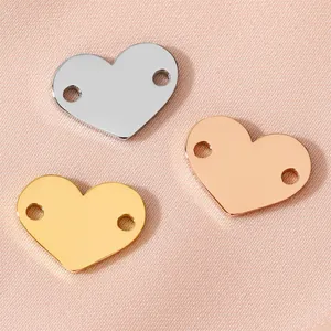 Stainless Steel Mirror Polished Heart Charms Double Hole Engravable Blank Tags For Bracelet Necklace DIY Jewelry Making Findings