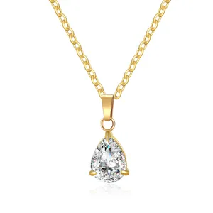Collana minimalista in acciaio inossidabile dorato con zircone a goccia lucido