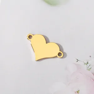 Gold heart-shaped stainless steel connector charm for jewelry making with double holes
