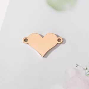 Rose gold heart-shaped stainless steel jewelry connector with two holes for diy necklaces
