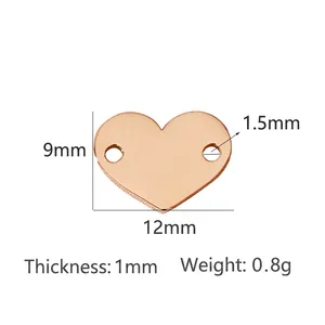 Polished rose gold heart charm with double holes for personalized jewelry making