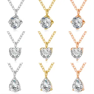 Collana con Pendente in Acciaio Inossidabile Zirconia AAA per Donna Uomo Pendente Solitario Tondo Cuore Goccia Placcato Oro 18K Gioielli Minimalisti