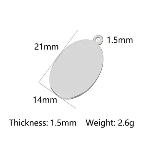 Pendentif ovale en acier inoxydable pour animal ou bijou, 21x14 mm et poids 2,6 g