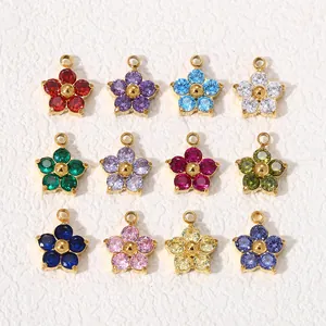 Ciondolo in Acciaio Inossidabile e Zirconia Fior di Prugno DIY Gioielli Placcato Oro Charm Floreale Per Collana Bracciale Orecchini
