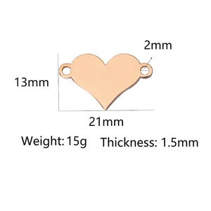 Rose gold heart-shaped stainless steel jewelry connector for DIY necklaces and bracelets