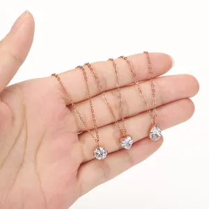 Collana in acciaio inossidabile oro rosa con ciondoli in zircone cuore tondo e goccia