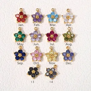 Set di 14 ciondoli a fiore in acciaio inossidabile con zirconi colorati per gioielli fai da te