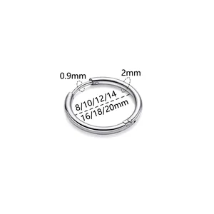 Pendiente de aro de acero inoxidable plateado, grosor 2mm, detalles de calibre 0,9mm