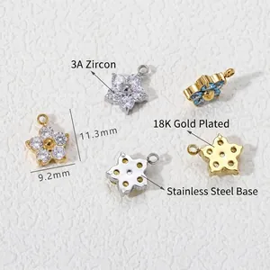 Ciondoli a fiore in acciaio inox con zirconia 3A e placcatura oro 18K per gioielli DIY
