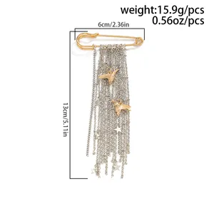 Detailed view of star tassel brooch with bird charms, including size and weight specs.