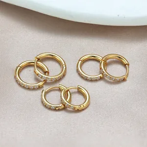 Set of premium gold titanium steel hoop earrings with micro-paved cubic zirconia