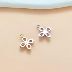 Vierblättrige Kleeblatt-Anhänger aus Titanstahl mit rosa Zirkonia für DIY-Schmuck