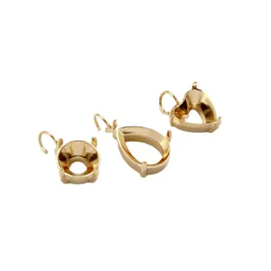 18k vergulde titanium staal DIY hanger blanks in hart-, druppel- en ronde vormen