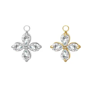 Two four-leaf clover flower pendants with zirconia petals in silver and gold finish
