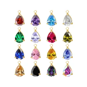 Juego de 16 colgantes de circón en forma de gota de colores con cierres de acero dorado DIY.
