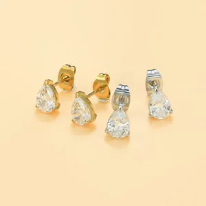 Elegante traanvormige zirkoon oorknopjes van titaniumstaal in goud en zilver