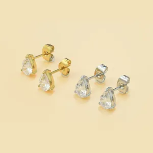 Elegante roestvrijstalen druppelvormige zirkonia oorknopjes met 18k gouden plating