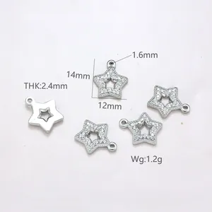 Breloques étoiles en acier inoxydable argenté avec strass pour création de bijoux